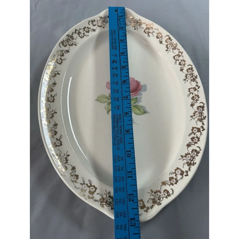 Vintage Taylor Smith Taylor Oval Serving Bowl & Tray Rose Floral‎ Gold Trim